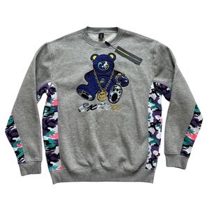 High End Streetwear Teddy Bear Extra Screenshot Crew Gray Camo Men's Sweatshirt